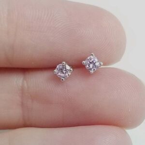 Vintage Sterling Silver and Light Pink Rhinestone Stud Earrings, No Backs, 925